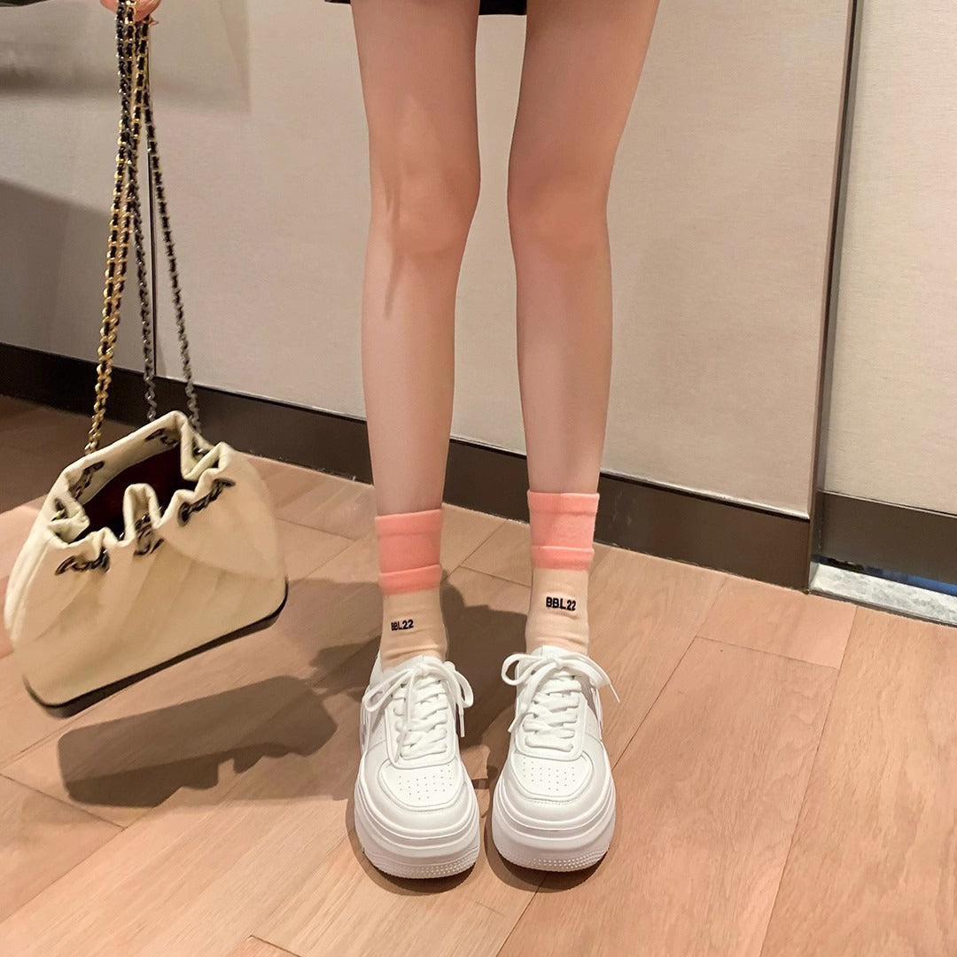 Women's Platform White Wild Height Increasing Insole Soft Bottom Women's Casual Shoes
