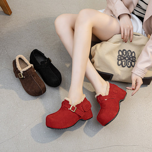 Women's Winter Fleece-lined Slip-on Thick-soled Increased Horseshoe Women's Casual Shoes