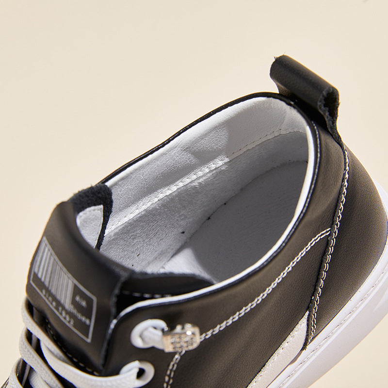Women's Summer High Top White First Layer Cowhide Breathable Flat Leisure Heels