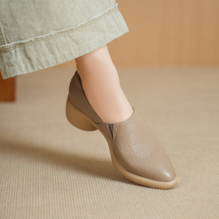 Women's Style Genuine Chunky Deep Mouth Soft Bottom Wild Mid Women's Fashion Shoes