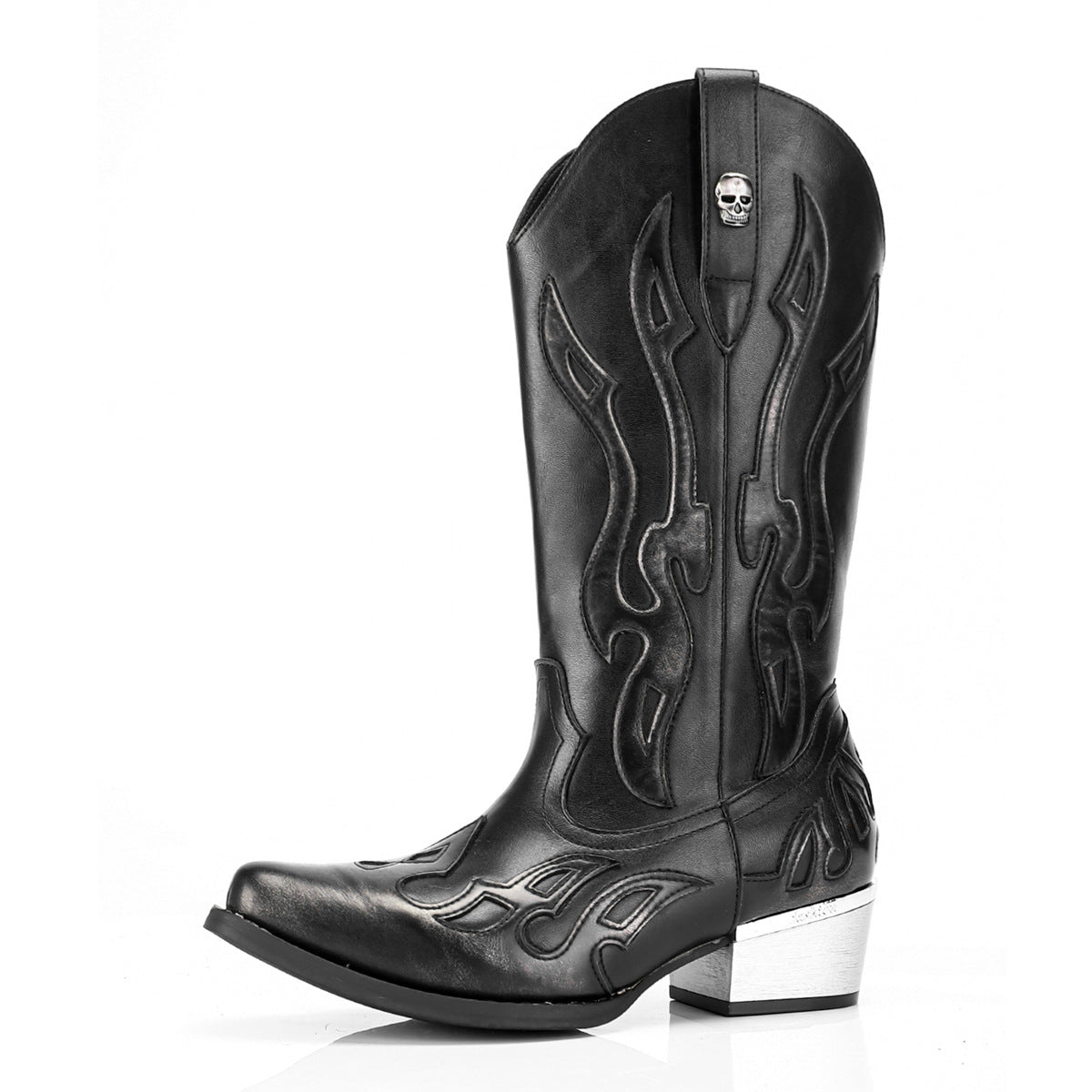 Women's & Men's American Size Embroidered Square Toe Thick Middle Vintage Women's Leather Boots