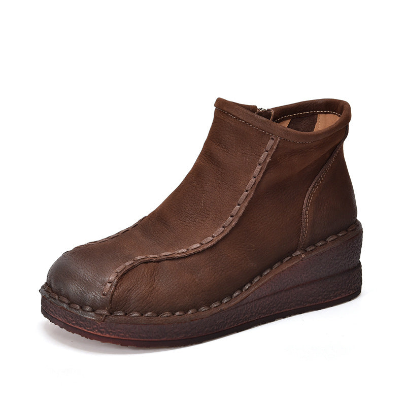 Women's Toe Wedge Artistic Style Solid Color Back Women's Leather Boots