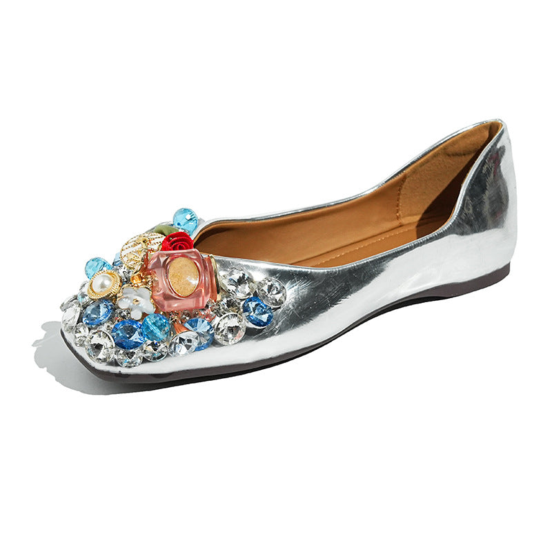 Women's Style Temperament Rhinestone Evening Pumps Sier Flat Height Increasing Insole Women's Casual Shoes
