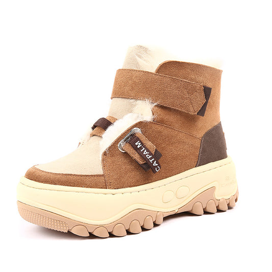 Retro Color Matching Fur Integrated Fleece-lined Thicker Northeast Snow Boots