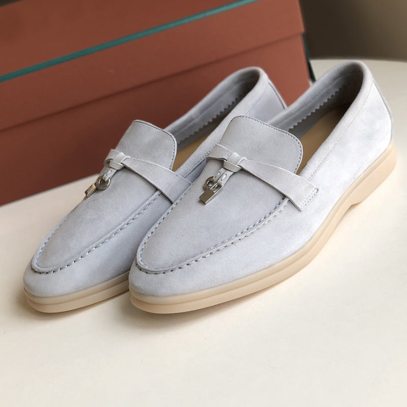 Women's Channel Top Plate Slip-on Pumps Flat Bottom England Style Tassel Loafers