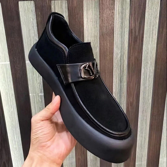 Men's Genuine Autumn One Pedal Black Suede Slippers