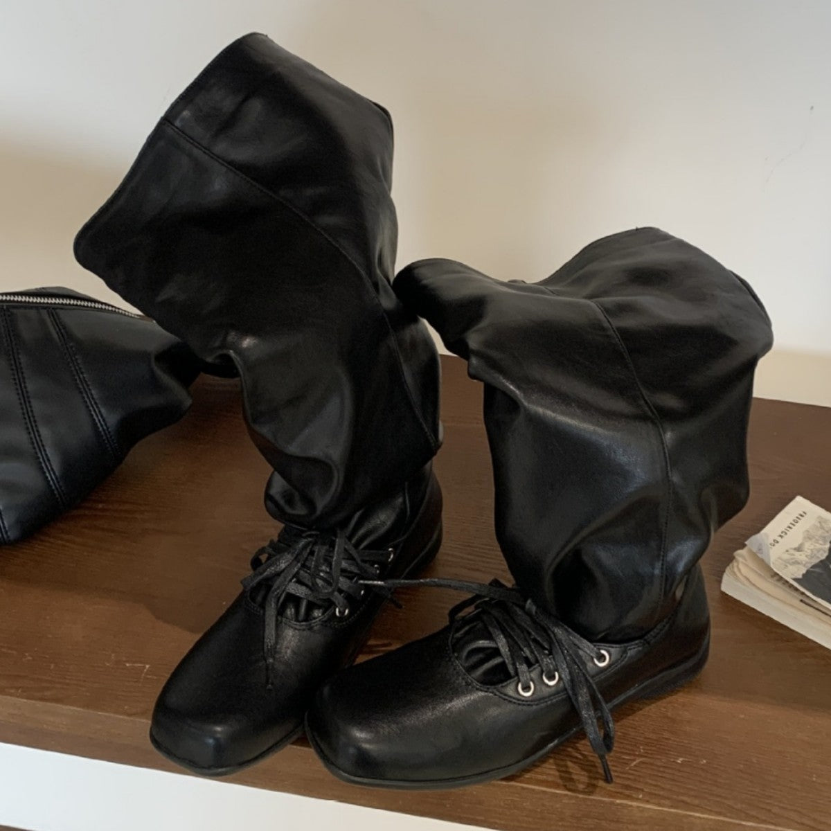 Distressed Wrinkled Autumn Korean Style Comfortable Women's Leather Boots