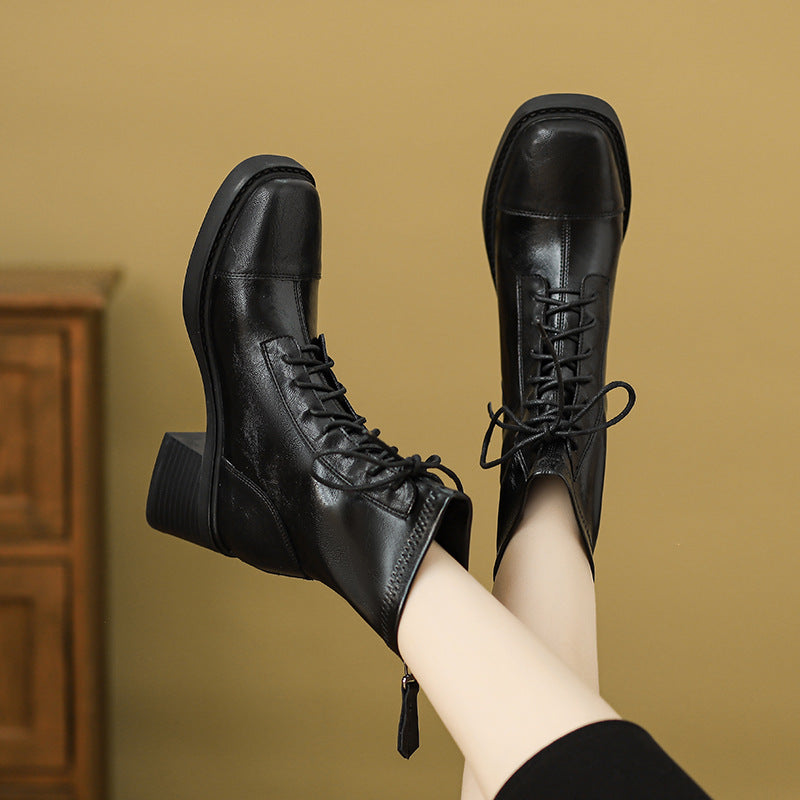 Booties Thick High Martin Retro Slimming Back Women's Leather Boots