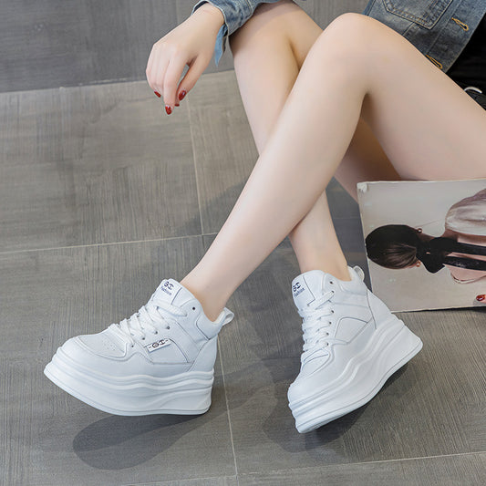 Women's & Children's Thick Bottom Height Increasing Insole Leisure High Top Leather Shoes