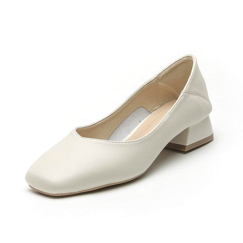 Women's Soft Surface Comfortable Low Retro Square Toe Heels