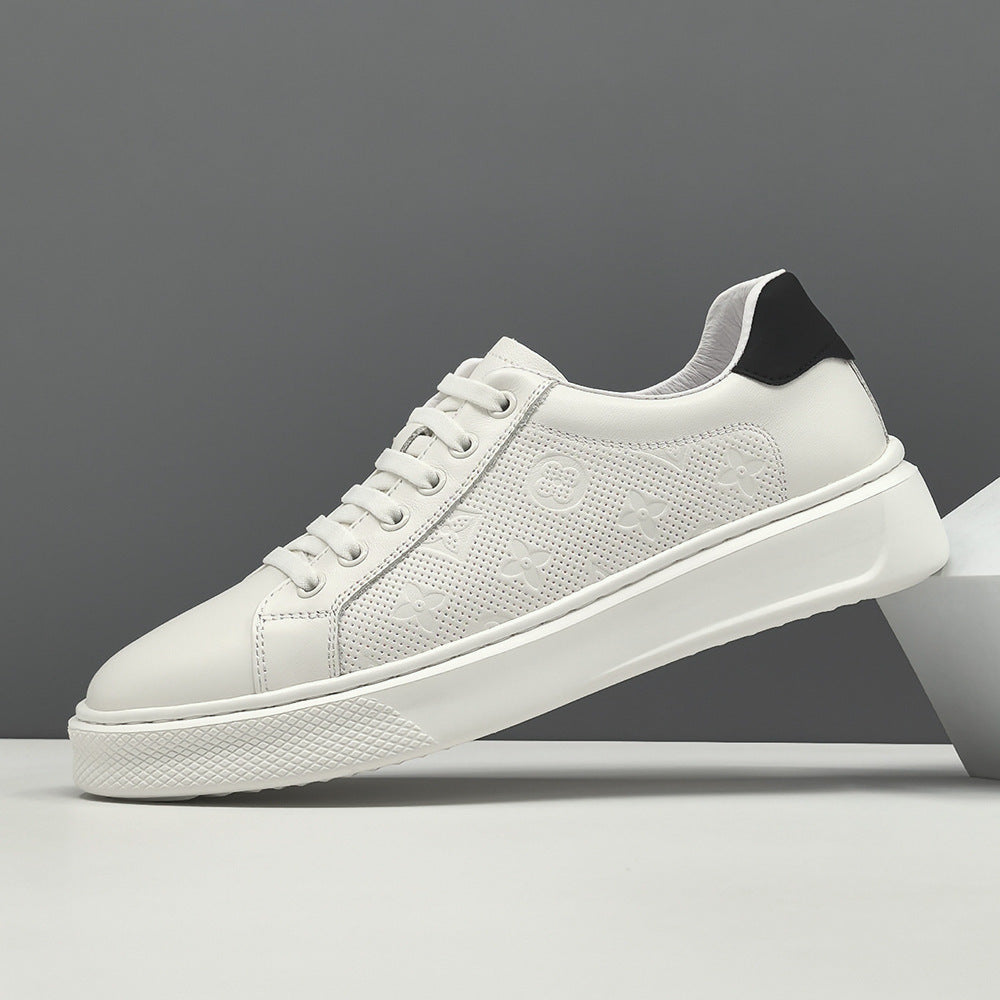 Men's Cowhide Easy Wear Thick Bottom Breathable White Men's Board Shoes