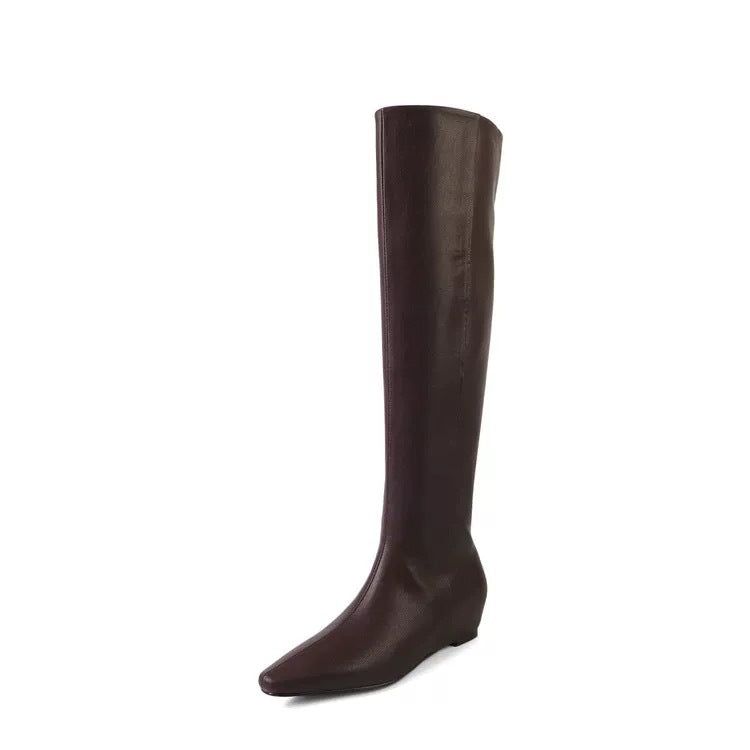 Women's Height Increasing Insole Soft High Leg Elegant Square Toe Boots