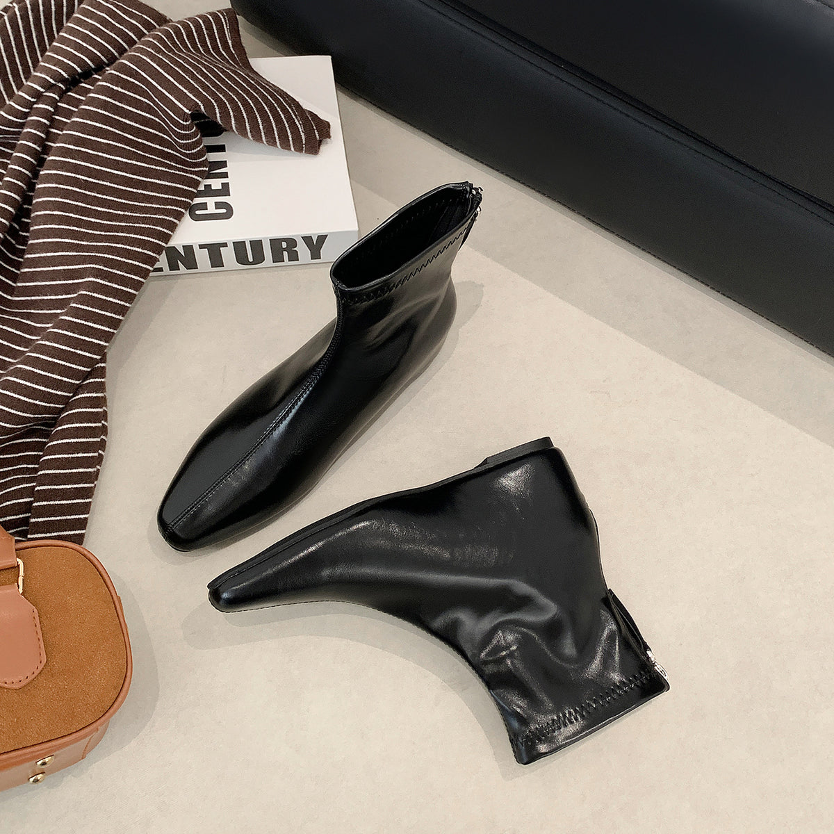 Women's Square Toe Temperament Wild Height Increasing Insole Skinny Retro Fashion Women's Leather Boots