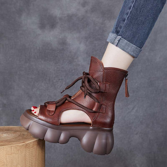 Peep Toe Roman High Retro Easy Matching Platform Sandals