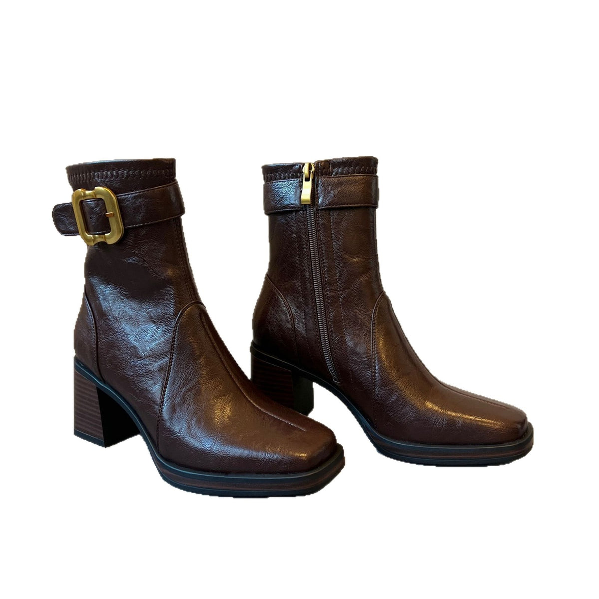 Women's Square Toe High Short For Light Luxury Thick Thin Soft Heels