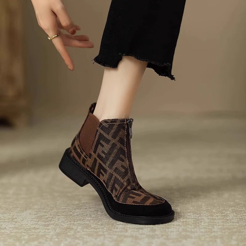 Women's Fashion Short Low Martin Flat Front Zipper Round Boots