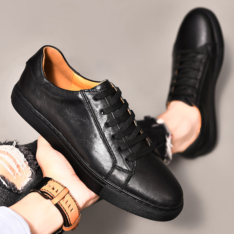 Men's First Layer Cowhide Fashion British Trend Low Business Men's Board Shoes