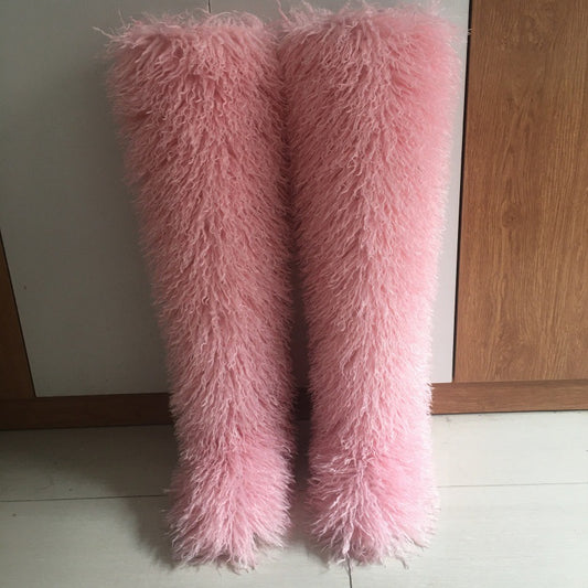 High Imitated Tibet Sheep Fur Thigh Height Over The Snow Boots