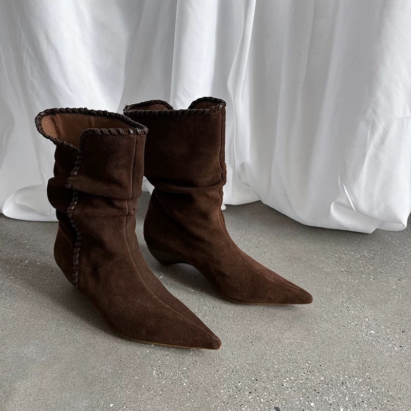 Niche String Tapered Pointed Western Cowboy Pile Style Female Thin Boots
