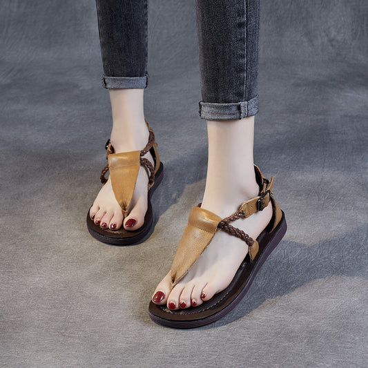 Handsome British Style Genuine Open Toe Handmade Flat Sandals