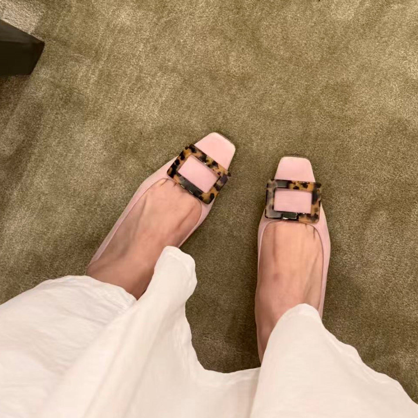 Women's Shin Square Buckle Chunky Pumps Spring Toe Elegant Dress Heels