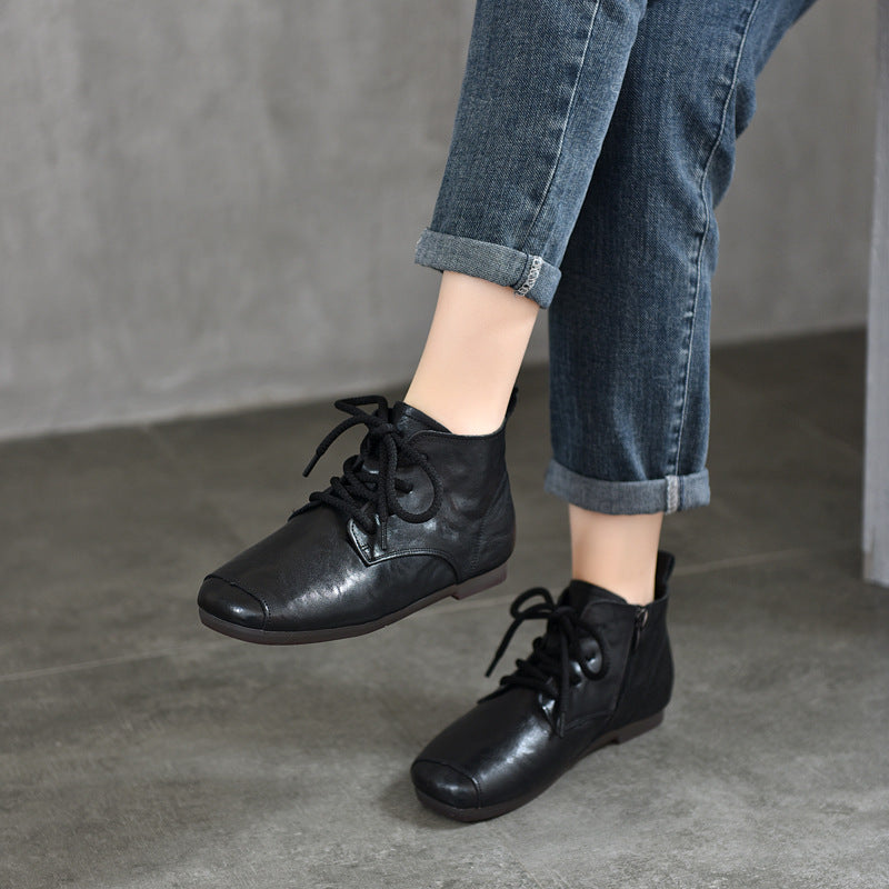 Booties Martin Female Autumn Authentic Square Women's Leather Boots