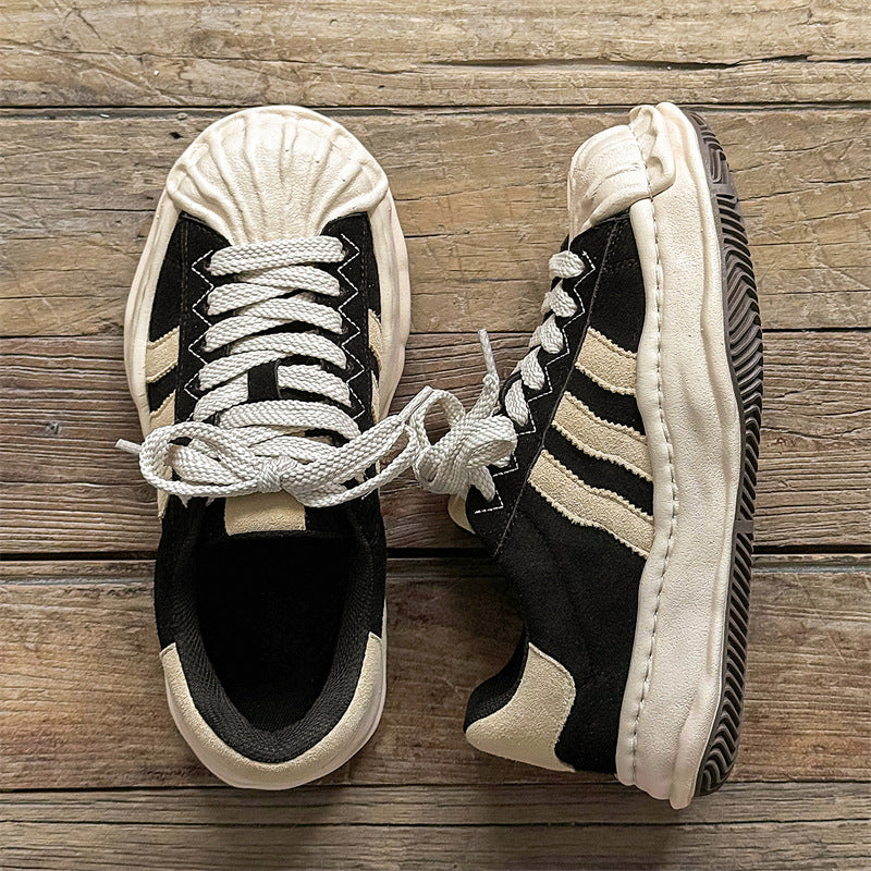 Toe Dissoed Niche Patchwork Retro Zebra Color Sneakers