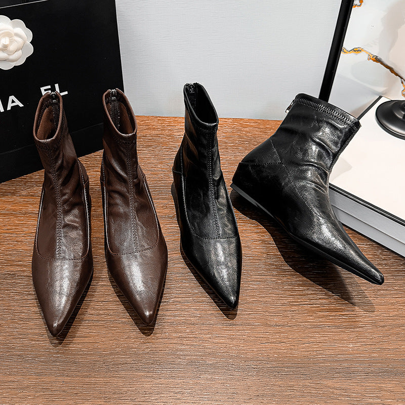 Women's Height Increasing Insole Pointed Toe Fashion French Women's Leather Boots