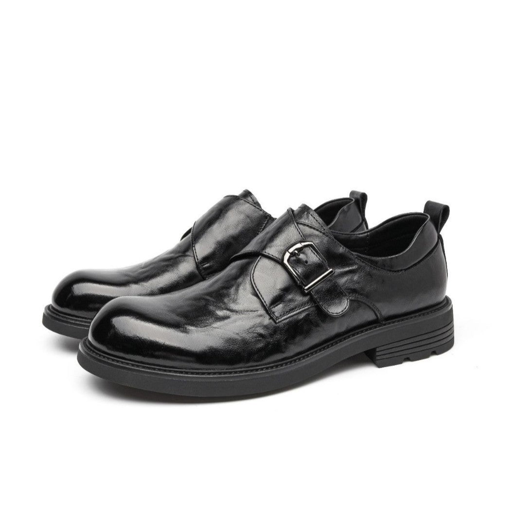 Men's Layer Cowhide Round Toe Full Deep Mouth Pumps Slip-on Square Men's Casual Leather Shoes