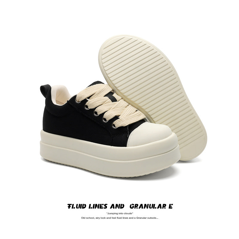 Men's Black Fashionable Trendy Versatile Short Platform Sneakers