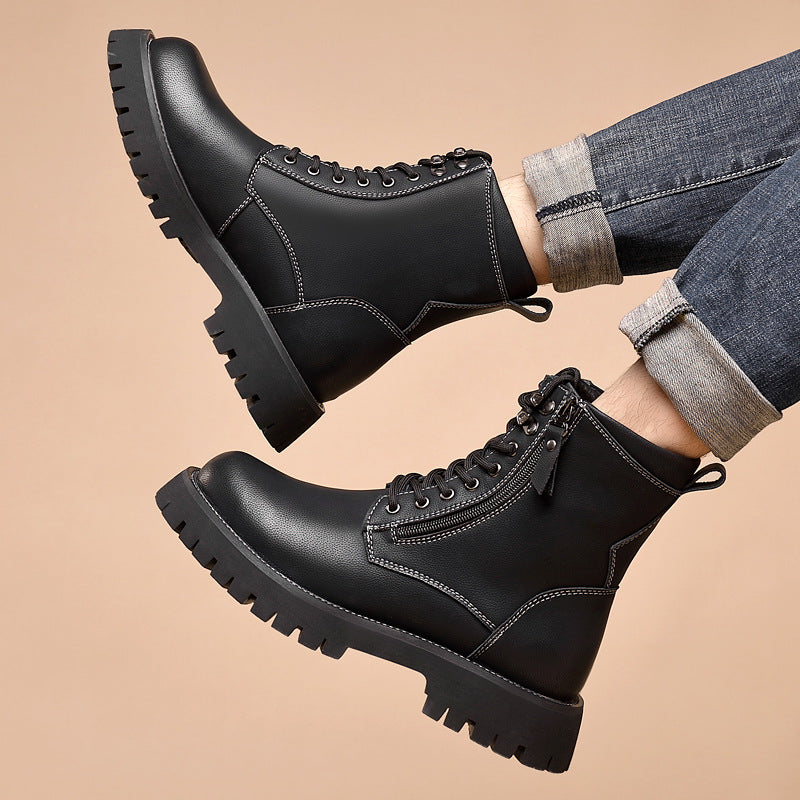 Men's Winter Fleece-lined Martin Platform American Retro Genuine Working Wear Men's Shoes