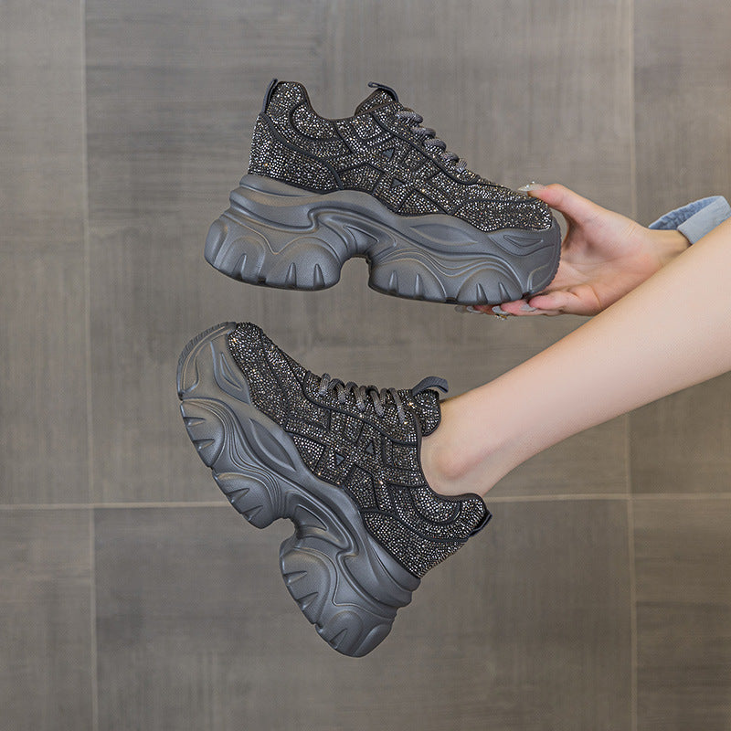 Women's Platform Dad Rhinestone Height Increasing Women's Casual Shoes