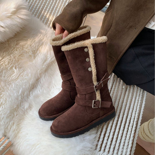 Women's Rivet Thick Bottom Fleece-lined Winter Northeast Women's Snow Boots