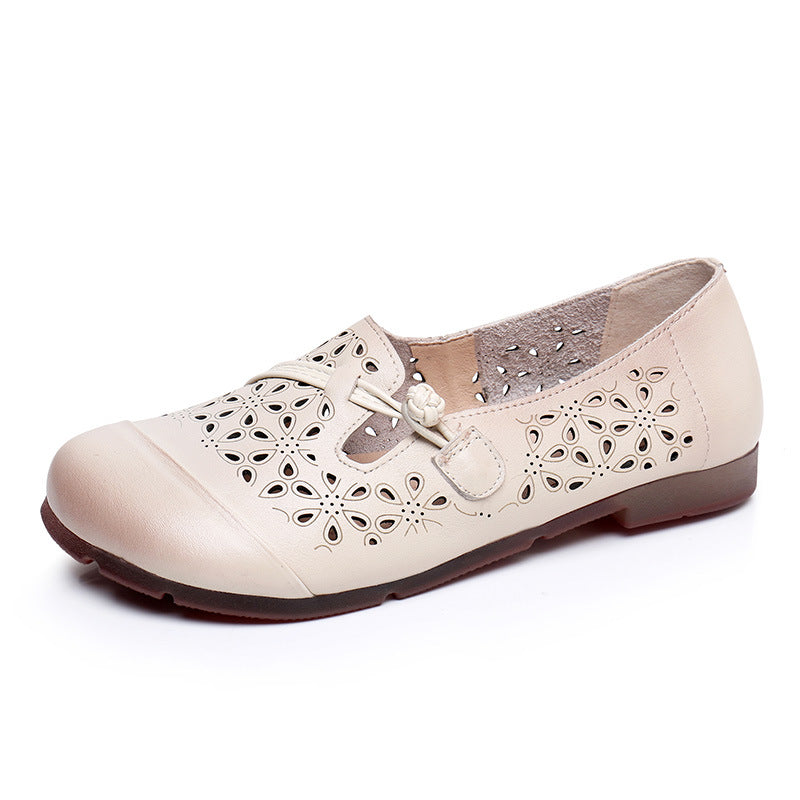 Women's Style Hollow Out Beef Tendon Flat Mom Women's Shoes