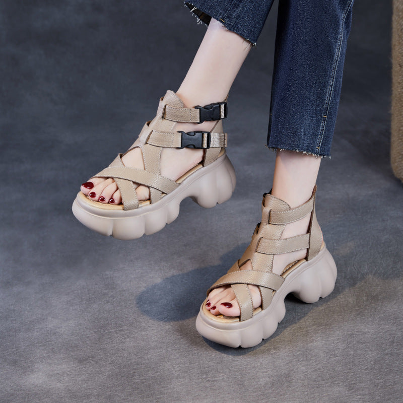 Women's Layer Cowhide Platform Not Tired Feet Small Sandals