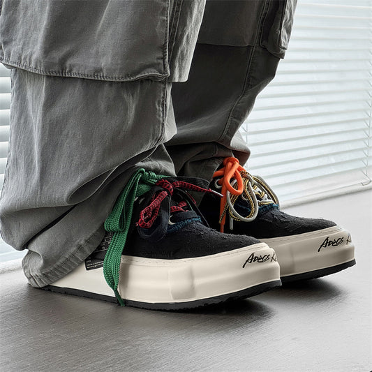 Men's Fringed Burr Black White Handmade Couple Sneakers