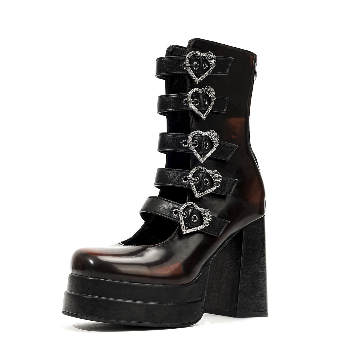 Women's Chunky Waterproof Platform Heart Buckle Back Zipper Hot Personality Solid High Heeled Sandals