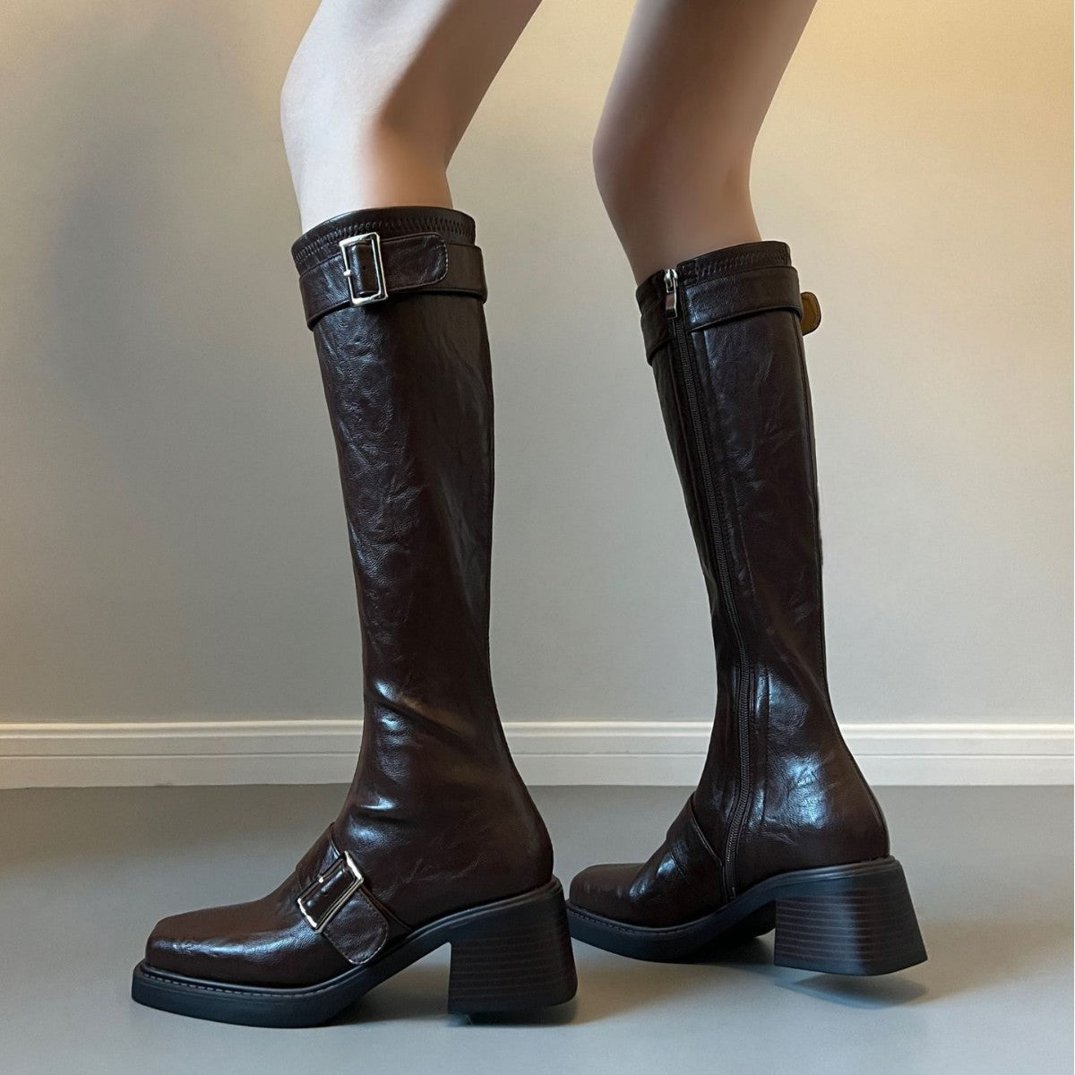 Leg Small Tube Circumference Long Female Knight Thick Below Women's Leather Boots