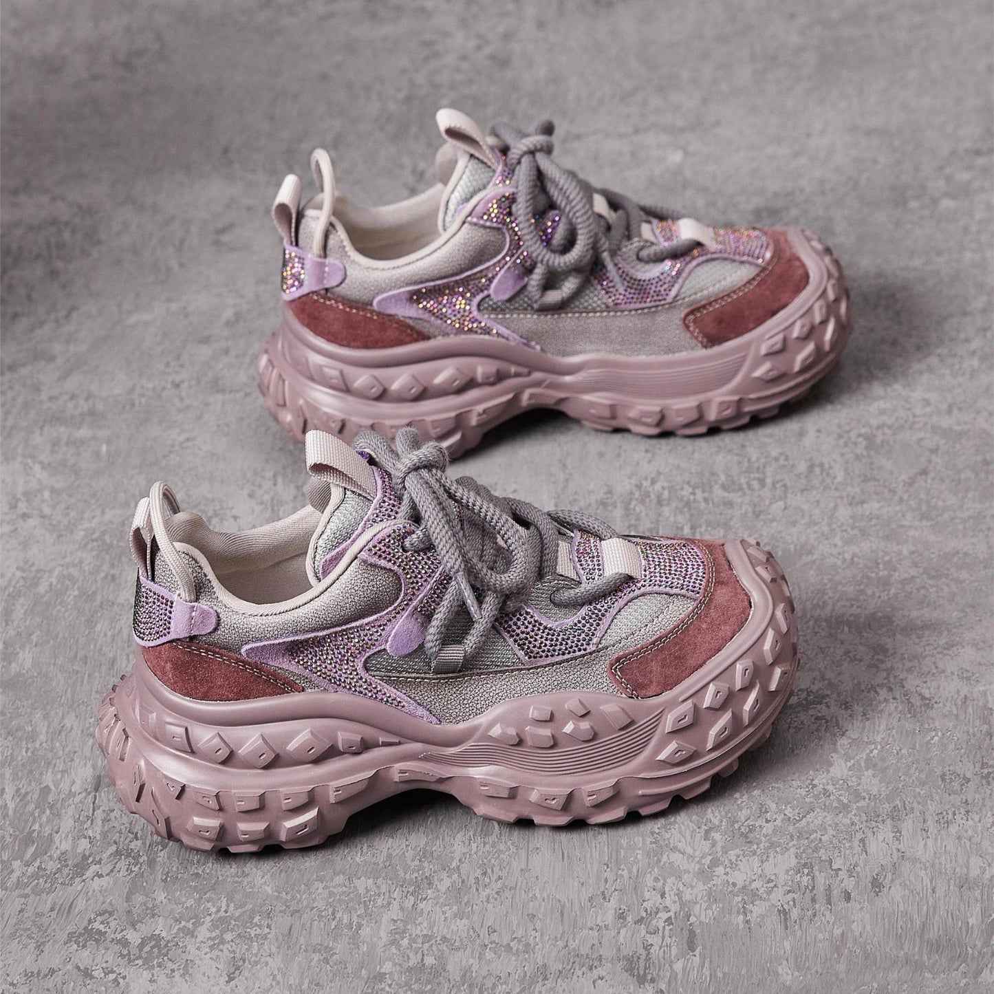 Women's Retro Diamonds Dad Autumn Lightweight Durian Thick Bottom Women's Sports Shoes