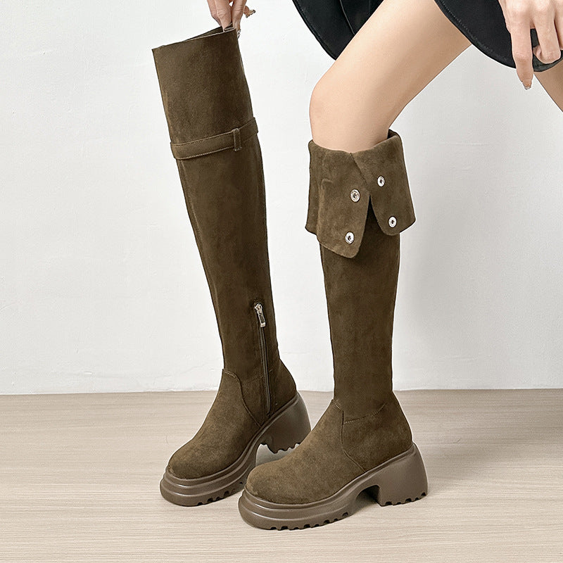 Women's Suede Thick-soled Stretch Widened Long Veet Boots