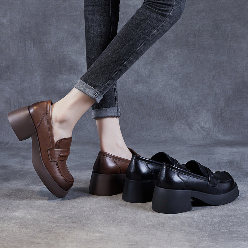Women's Layer Cowhide Platform Big Toe British Autumn Loafers