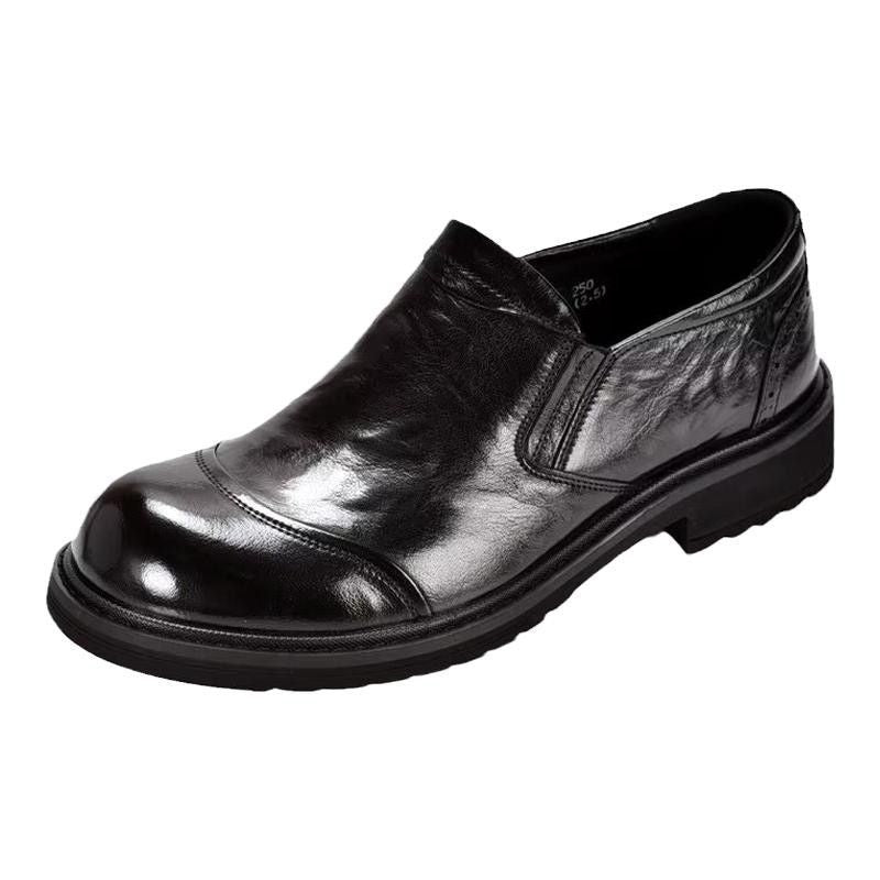 Men's Round Head Thick Bottom Wide Toe Green Men's Business Leather Shoes