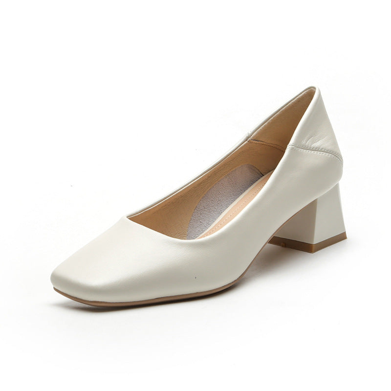 Women's Square Toe High Chunky Lambskin Solid Women's Shoes