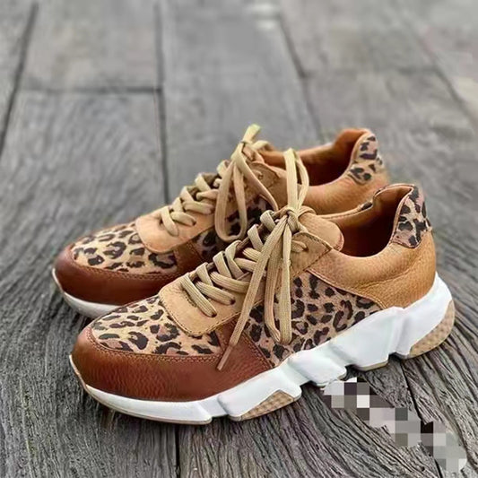 Round Toe Front Leopard Print Preppy Sneakers