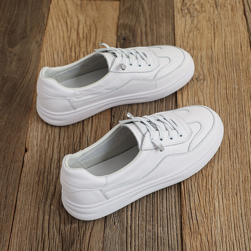 Women's Layer Cowhide Low-cut White Summer Pumps Leather Shoes
