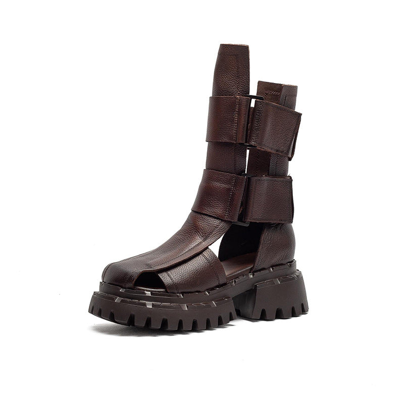 Women's Retro Style Thick Bottom Top Layer Cowhide Women's Shoes