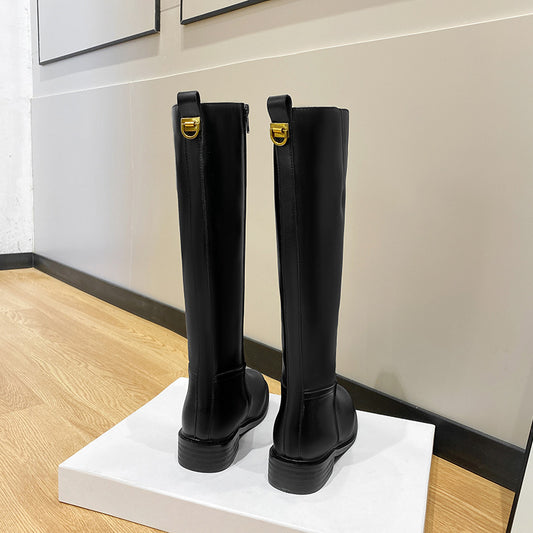 Women's High-grade Thick Bottom Side Zipper Flat Boots