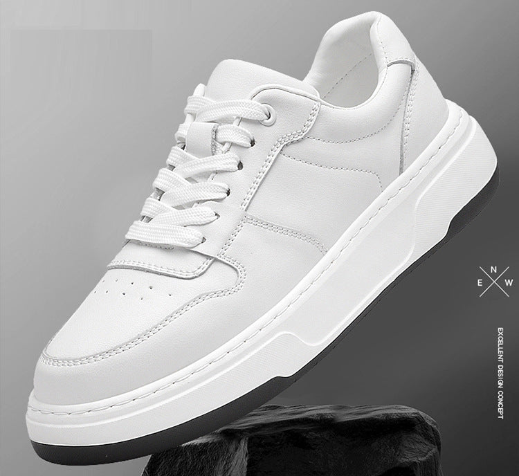 Men's Luxury Fashion Invisible Thick Bottom Trendy White Cowhide Height Increasing Sneakers