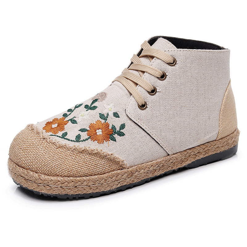 Women's Ethnic Style Embroidered Flower Daisy Cotton Casual Shoes