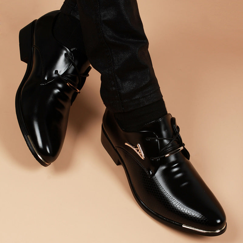 Men's Pointed Korean Height Increasing Insole Green Formal Wear Men's Business Leather Shoes